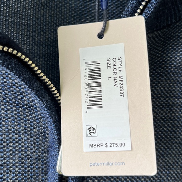 NWT PETER MILLAR CROWN Men's blue Quarter-Zip Sweater, 100% merino wool, size L - Picture 4 of 7